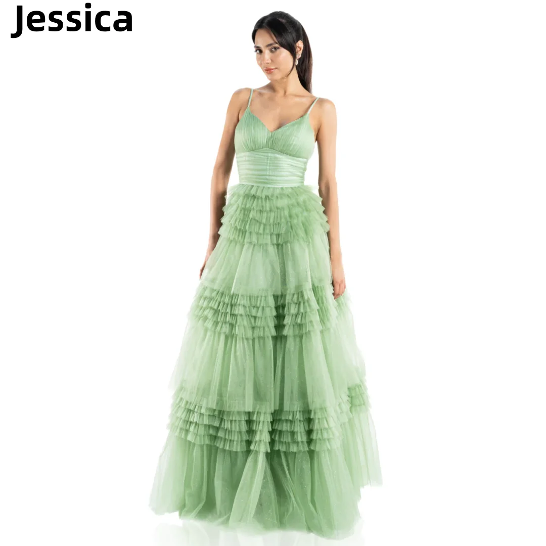 Jessica Delicate Green Prom Dress Glitter Tulle V-neck Formal Evening Dresses Prom Dresses Party Dresses 2024Vestidos De Noche