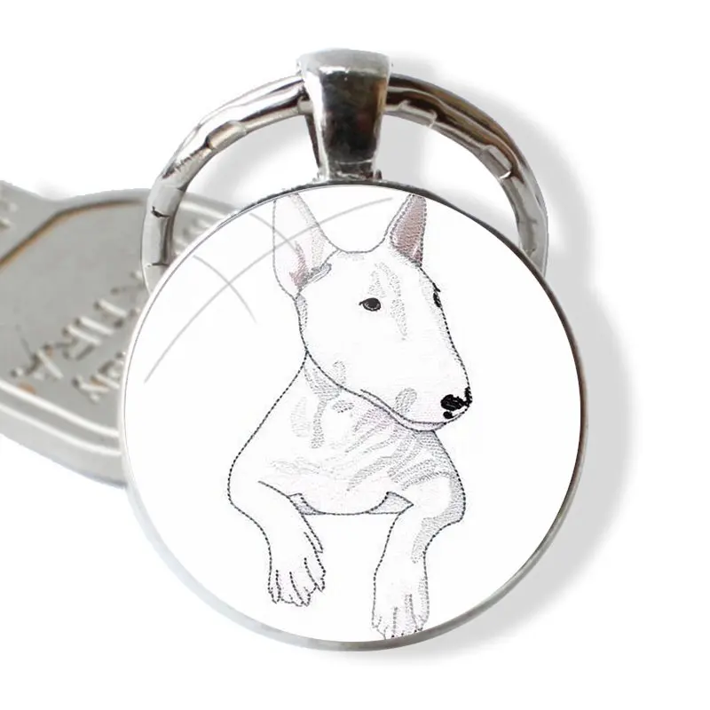 Keychain Handmade Glass Cabochon Key Ring Holder Pendant Key Chains Custom Bull Terrier Dog