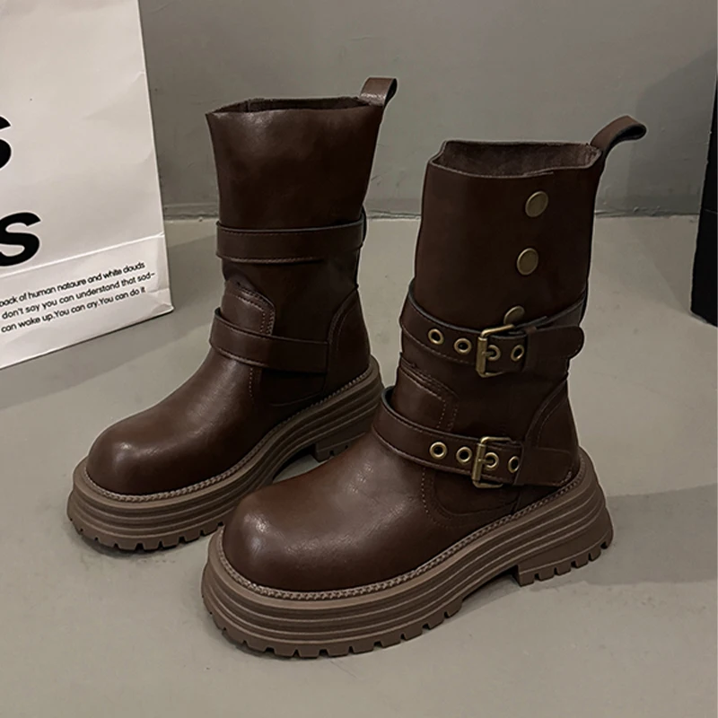 

Platform Women's Ankle Boots Flats Pu Leather Shoes 2025 Autumn New Chelsea Boots Fashion Sport Casual Shoes Walking Botas Woman