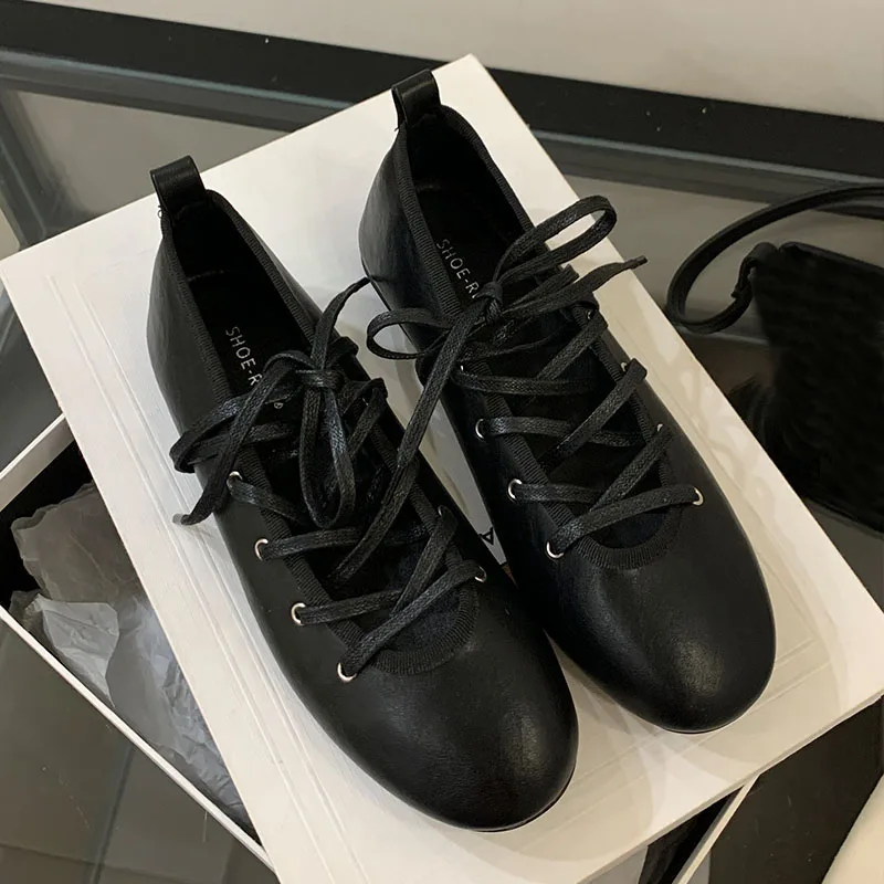 

Туфли Мэри Джейн на шнуровке в стиле ретро с круглым носком, женские удобные элегантные повседневные туфли на мелкой подошве, женские модные брендовые балетки на плоской подошве