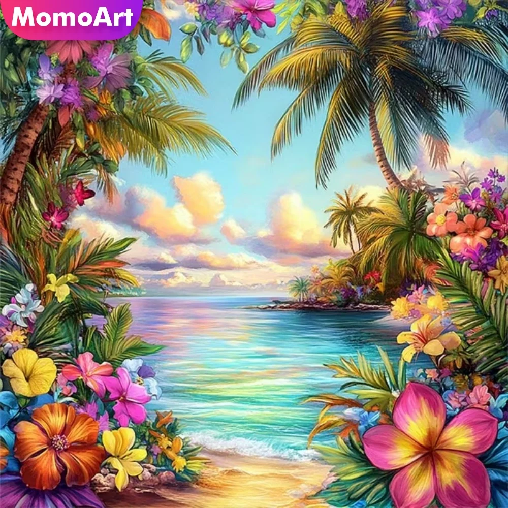 Momoart DIY Diamantmalerei, Meereslandschaftsmuster für Erwachsene, Anfänger, Diamantmosaik, Blumenstickerei, Kindergeschenk