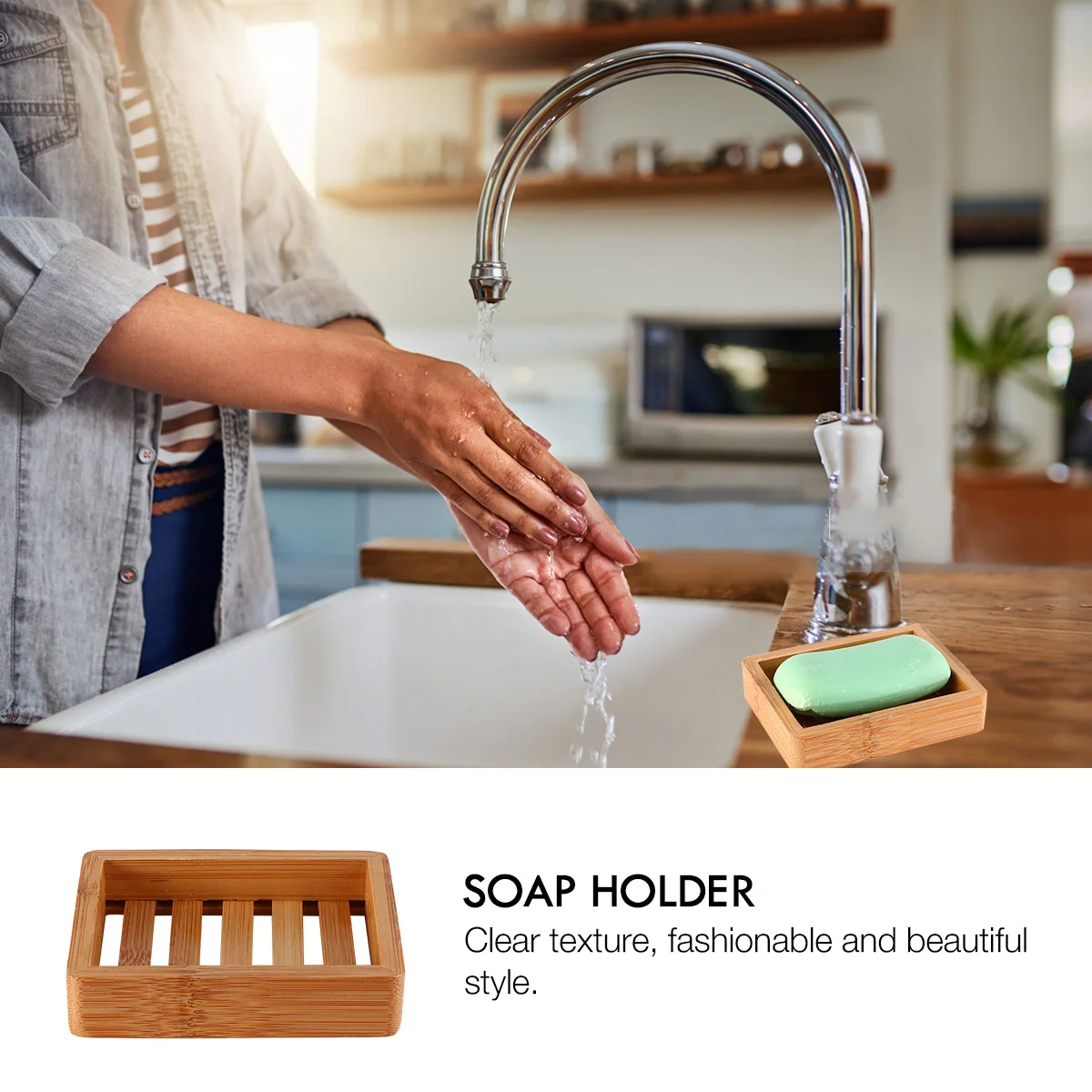 

1pc Bamboo Wood Tray Drain Box Drainer Soap Container Drying Tool For Bathroom Drain Soap Box Kitchen Use