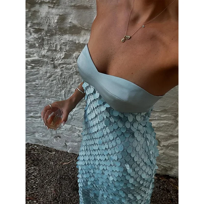 JINIA Urban Sequined Long Dress Women Sexy Solid Tube Sleeveless Party Female Dresses 2025 Summer Lady Patchwork Vacation Robes