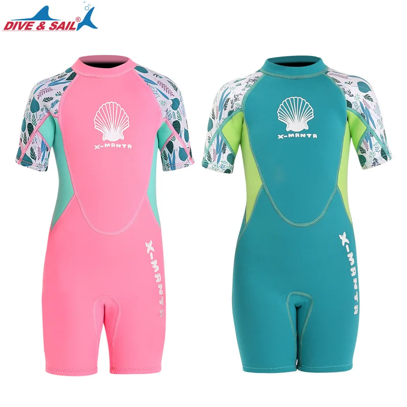 New Children\'s diving suit 2.5MM one-piece warm winter swimming suit girls\' short-sleeved snorkeling and surfing jellyfish suit