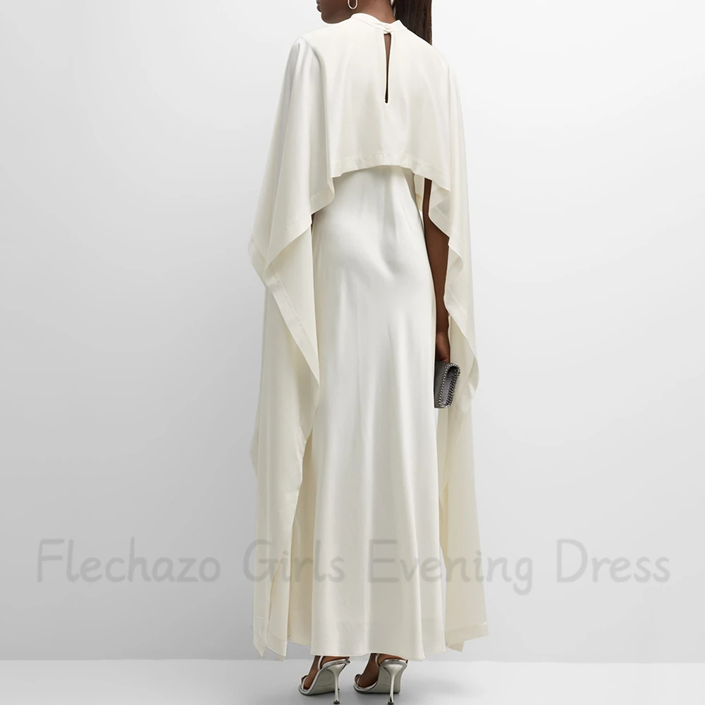 Flechazo Ankle-Length Evening Dress High Neck and Cloak Shawl sleeves Women Simple Style Custom Made Party Banquet Gowns