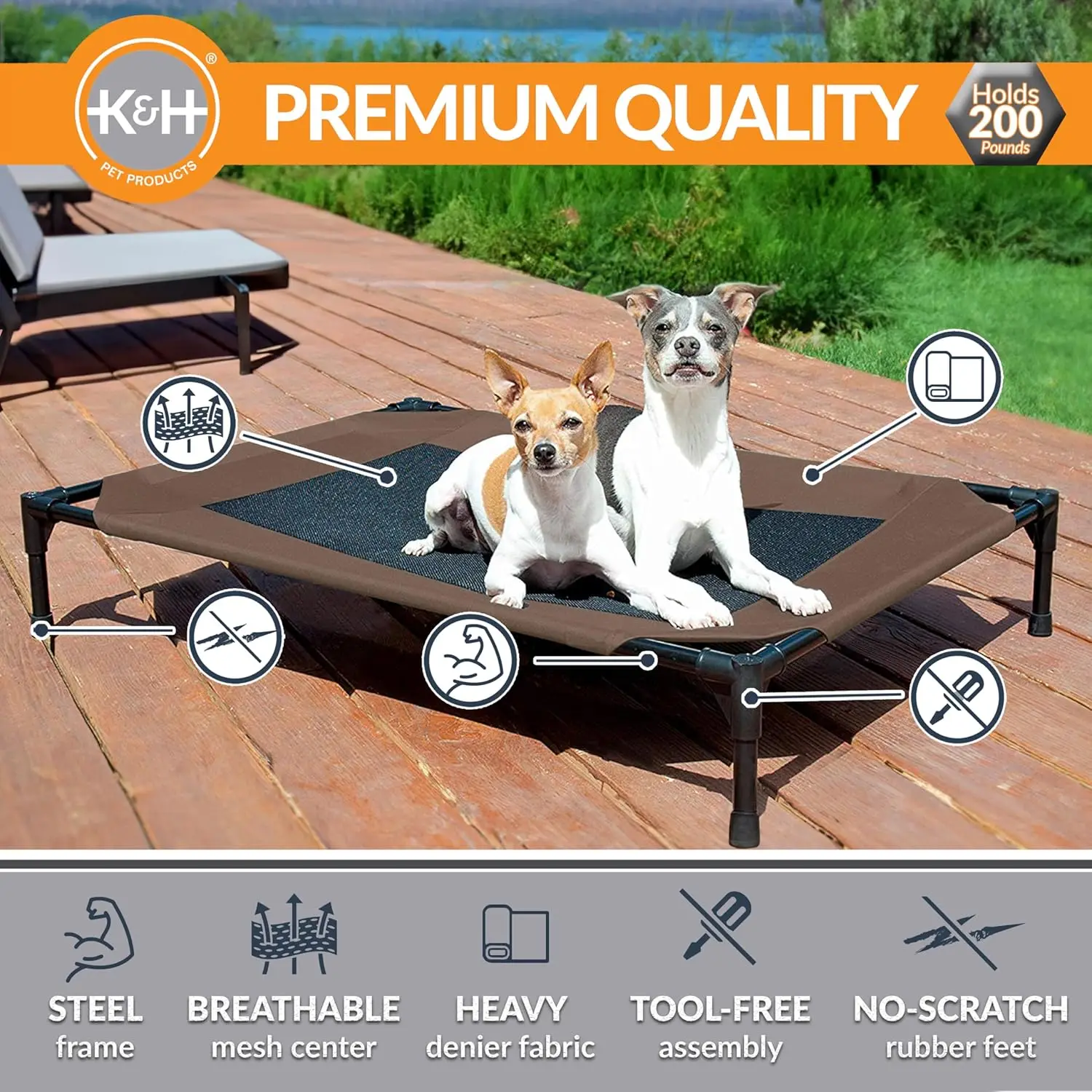 Elevated Cooling Dog Cot for Large Breeds, Portable Mesh Bed with Washable Cover, 42x30in