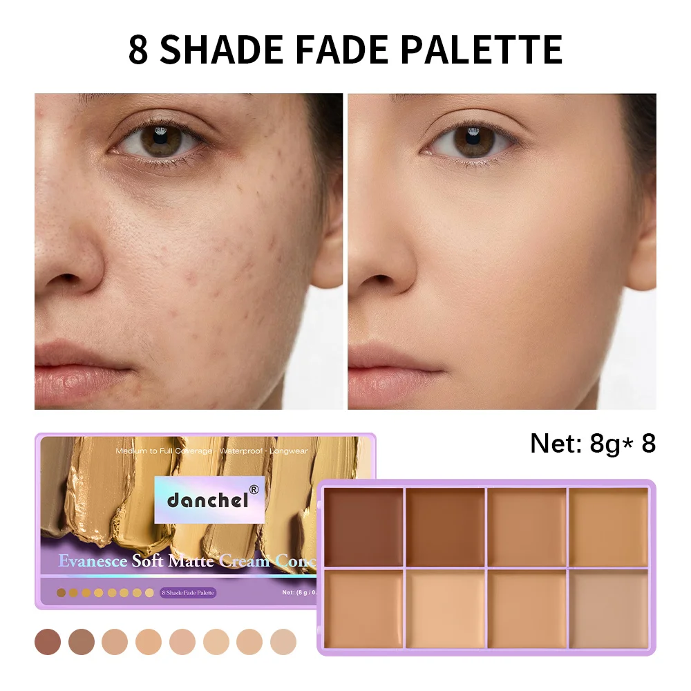 8 Shade Cream Concealer Palette Soft Matte Medium Full Coverage Waterproof Long Lasting Soft Focus Contour Under Eye Spot Face M