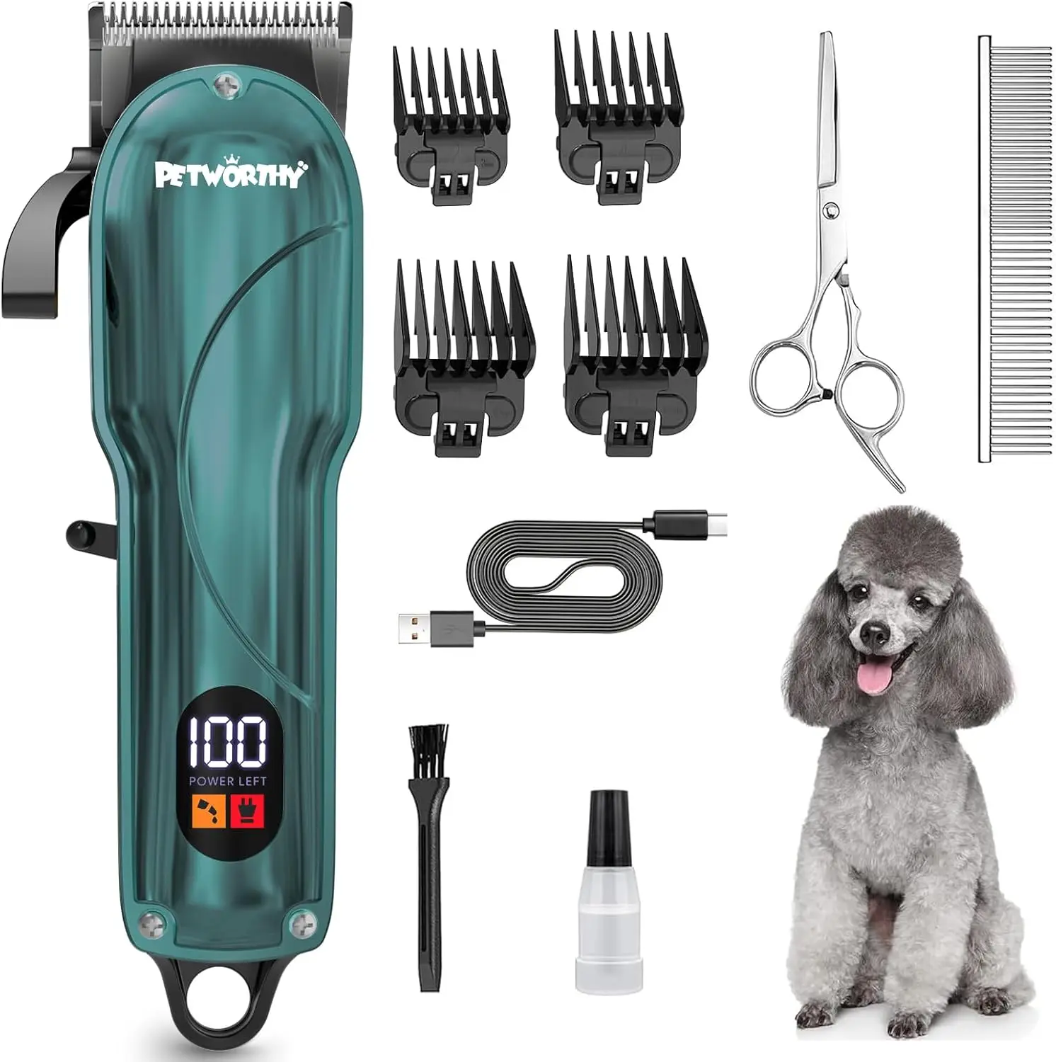 

2000mAh Cordless Dog Clippers for Heavy Hair - Low Noise, Waterproof, Easy to Clean Pet Grooming Kit
