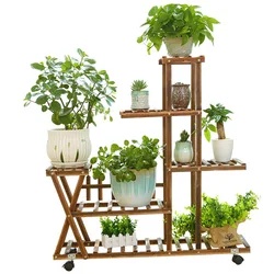 Balcony Flower Stand Solid Wood Living Room Succulent Plant Stand Multi-layer Bonsai Stand Indoor Ground Flower Pot Stand