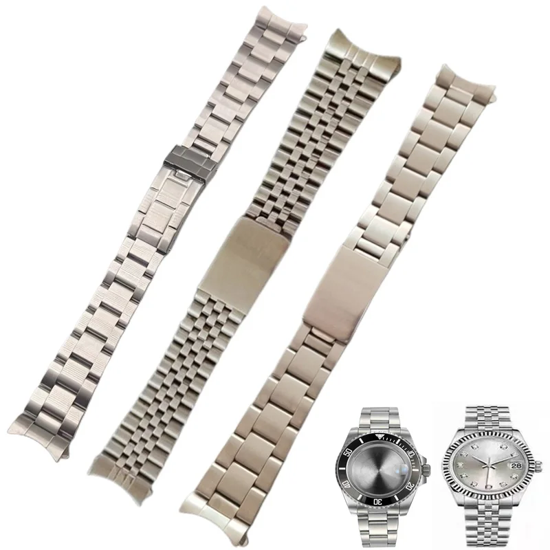 316L Stainless Steel 18mm 19mm 20mm Brushed Vintage jubilee Oyster Curved End Watch Band Strap Bracelet Fits For RLX Watch