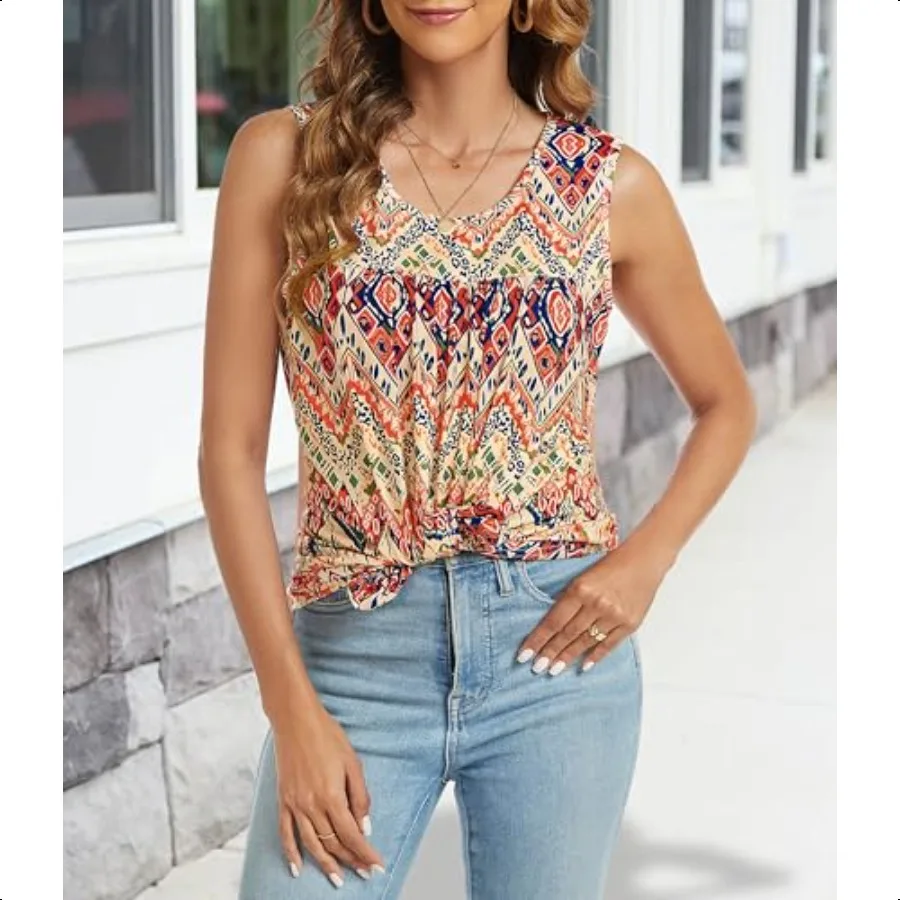 CHICGAL レディース サマー タンク トップ スリーブル T シャツ カジュアル ルーズ フィット チュニック ブラウス