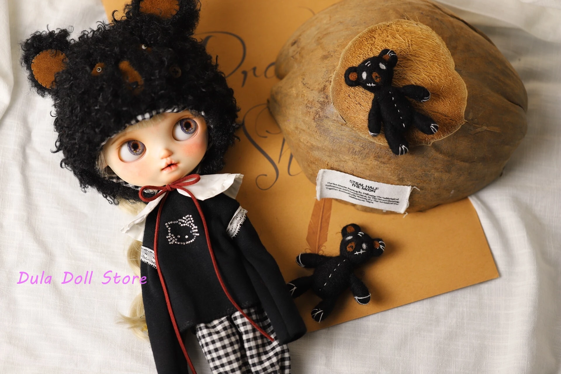 ชุดตุ๊กตาสีดำลายหมีน้อยสำหรับตุ๊กตาบลายธ์ แลนแดซ แลนดูดู ob24 ob22