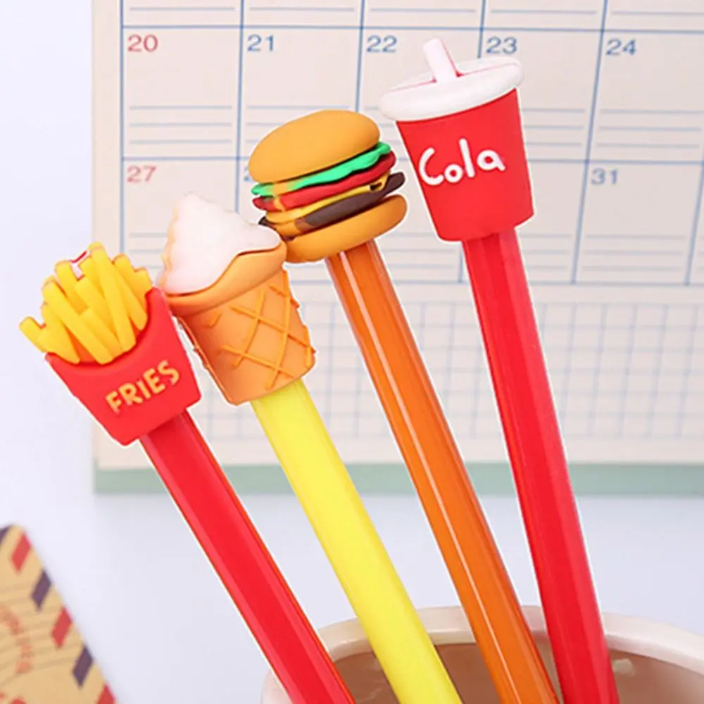 4 Pcs Cartoon Creative Rollerball Pen French Fries Kawaii Black Signature Pen Ice Cream Cola Simulation Food Gel Pen Student