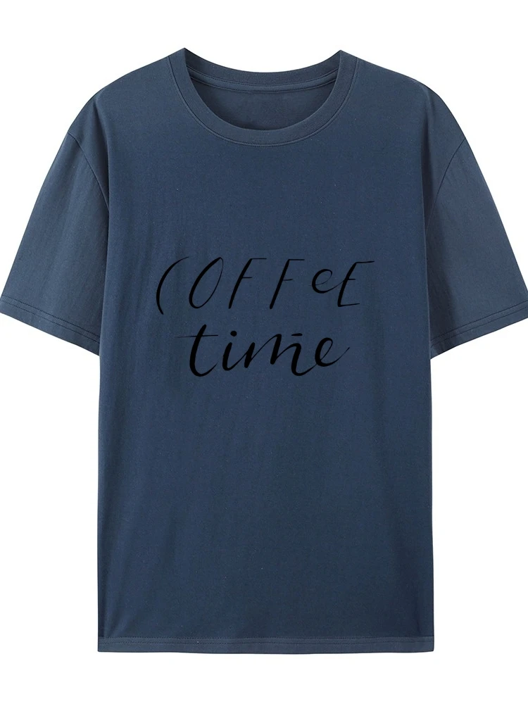 Casual Cotton T-Shirt Women's Coffee Time Graphic Tees Y2k Clothes Y2k Streetwear Round Neck Short Sleeve Women Clothing