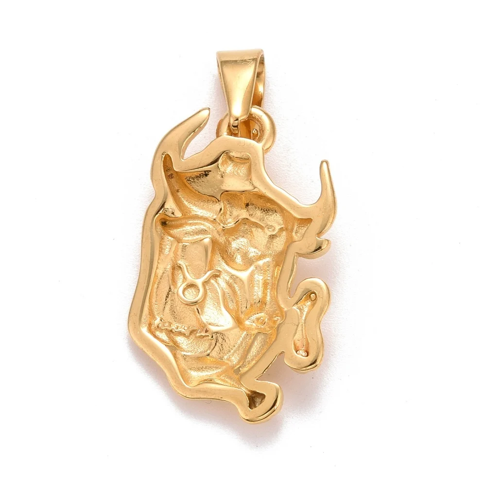 1Pc Jewelry Making Charms 304 Stainless Steel Pendants Textured Constellation/Zodiac Sign Taurus for Women DIY Necklace Bracelet