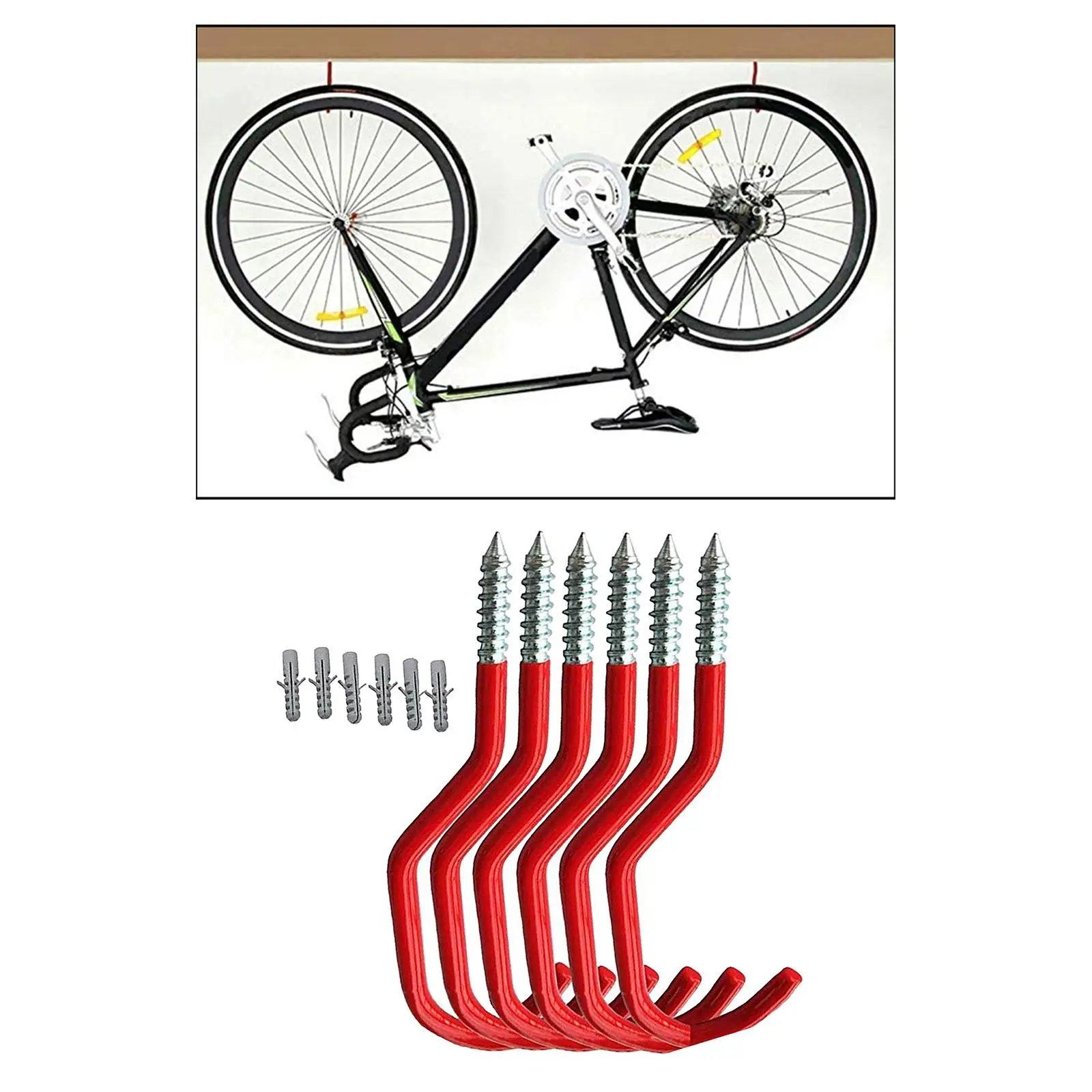 2 ganchos para bicicletas montados en la pared de alta resistencia, colgador de almacenamiento para el hogar, garaje, herramienta de jardín, rastrillo, escoba, organizador, soporte colgante