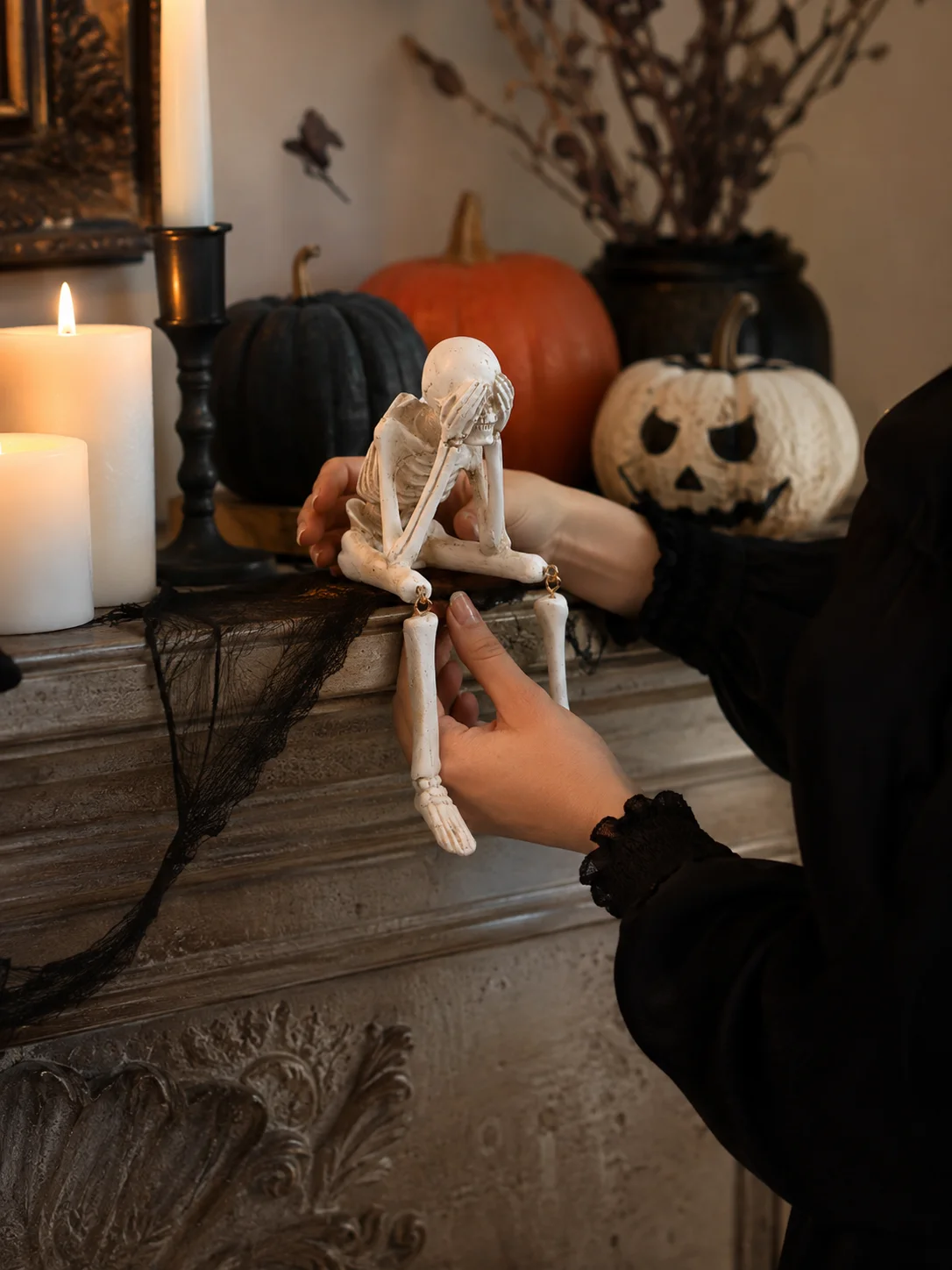 Halloween 3 Wise Skeleton Resin Figurines, See Hear Speak No Evil Bone Decor, Spooky Table Party Ornament