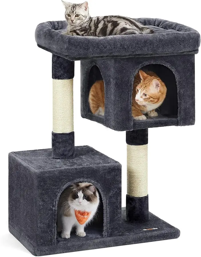 

Feandrea Cat Tree, 33.1-Inch Tower, L, Condo for Large Cats up to 16 lb, Large Perch, 2 Caves, Scratching Post,