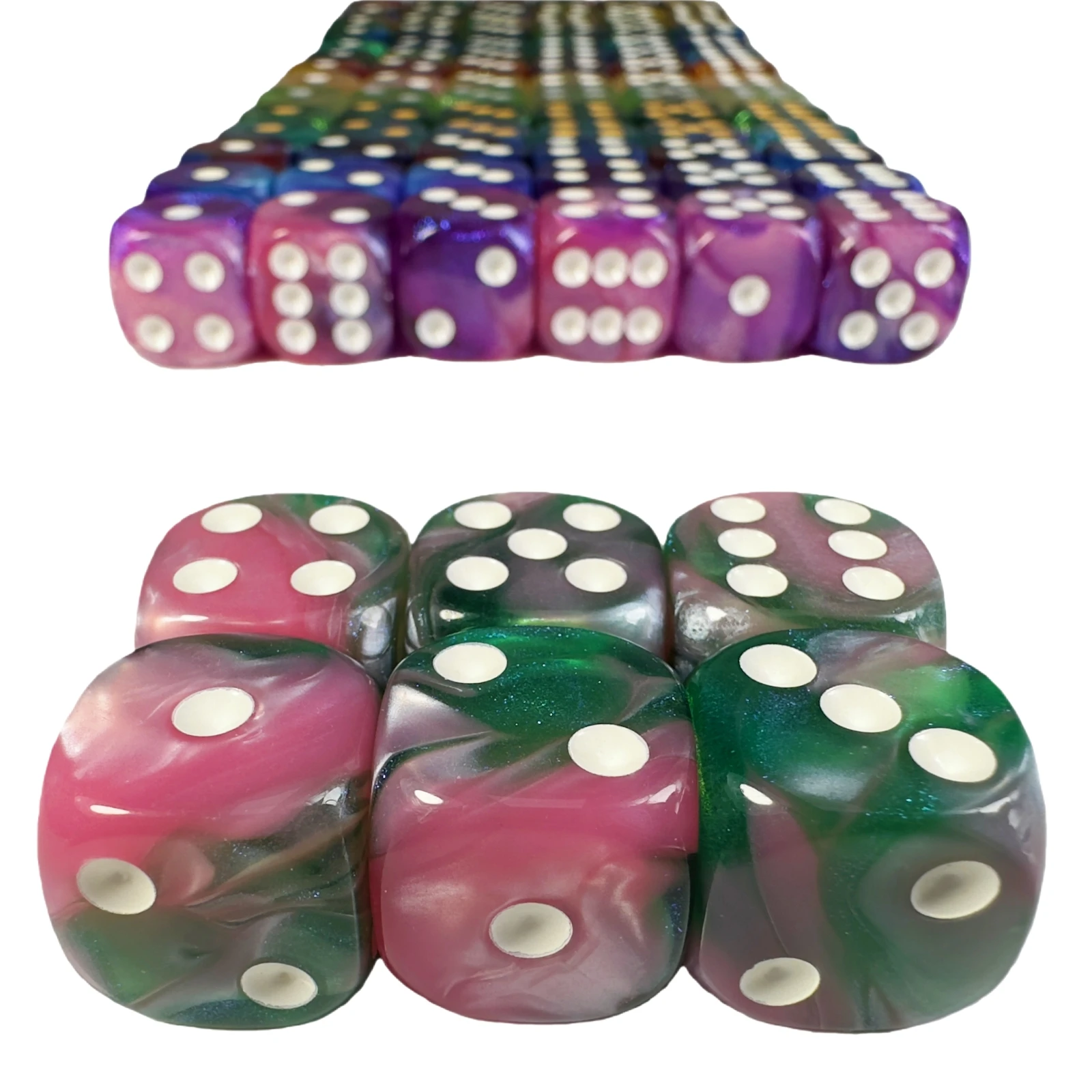 6pcs D6 Dice Mixing Color 16mm Rounded Corner Dice with Glitter Effect for Table Game DND RPG
