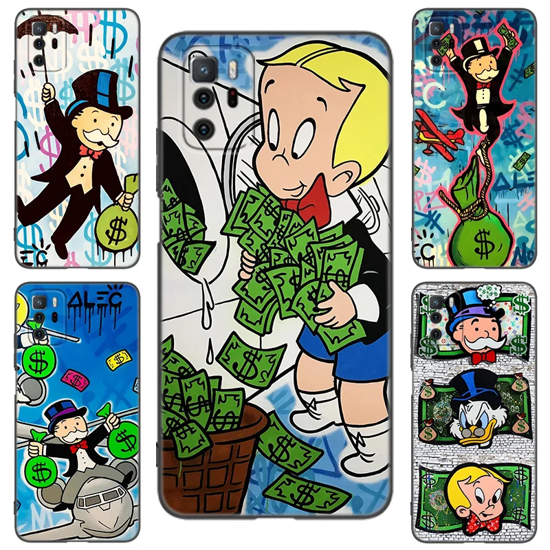 Dollar Alec Monopoly Black Silicone Phone Case For Xiaomi Redmi Note 10 11 11S 12 12R 13 13R Pro 12S 4G 11T 5G Plus 10S