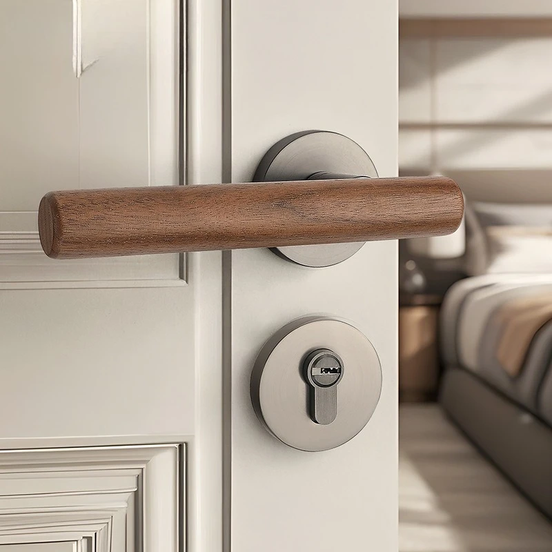 New Chinese Style Indoor Room Bedroom Door Lock Black Walnut Wood Retro Solid Wood Door Handle Silent Lock Passage Door Lock