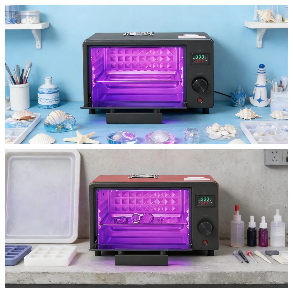 

80W LED Lights UV Resin Curing Box, Air Cooling UV Curing Light Station, 12.80*7.09*7.68in Time-adjustable UV Resin Curing Oven For Making Resin Handicrafts