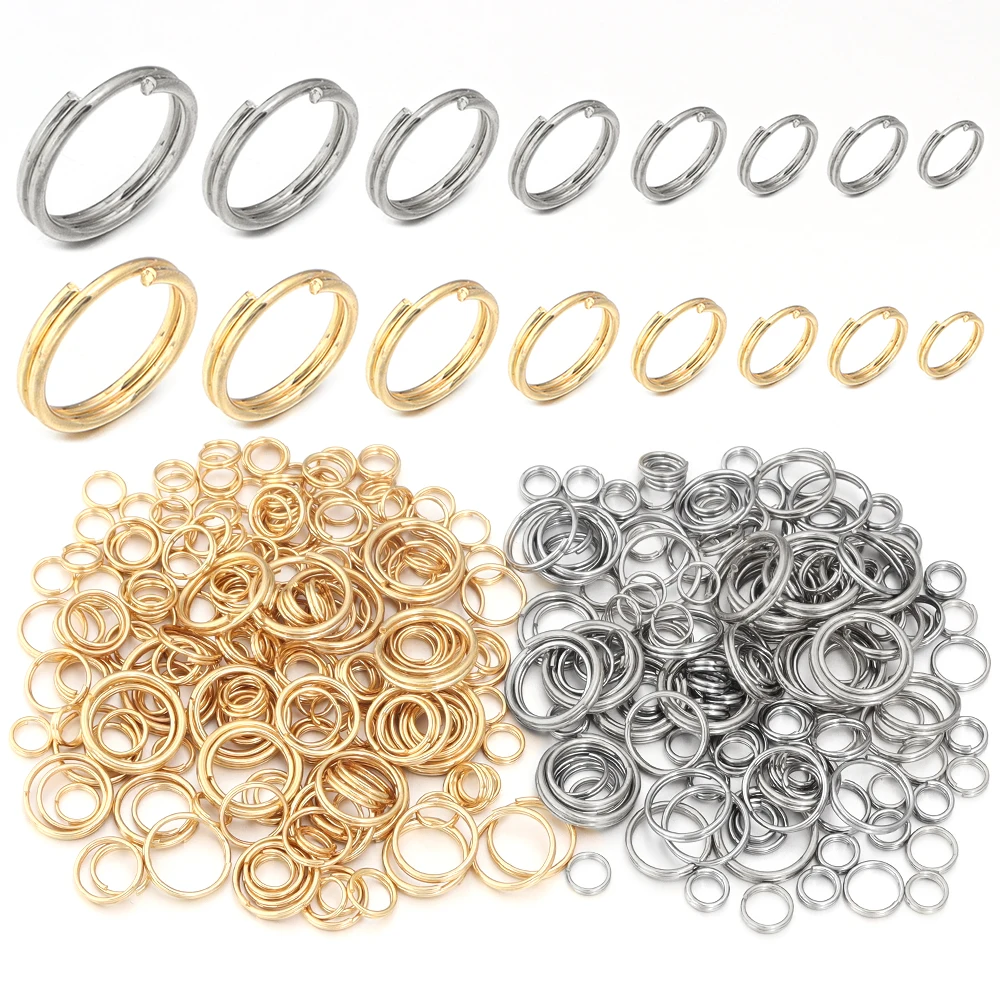 100Pcs/Lot Gold Color Stainless Steel Open Jump Split Rings Double Loops Connectors For DIY Jewelry Making Keyring Supplies