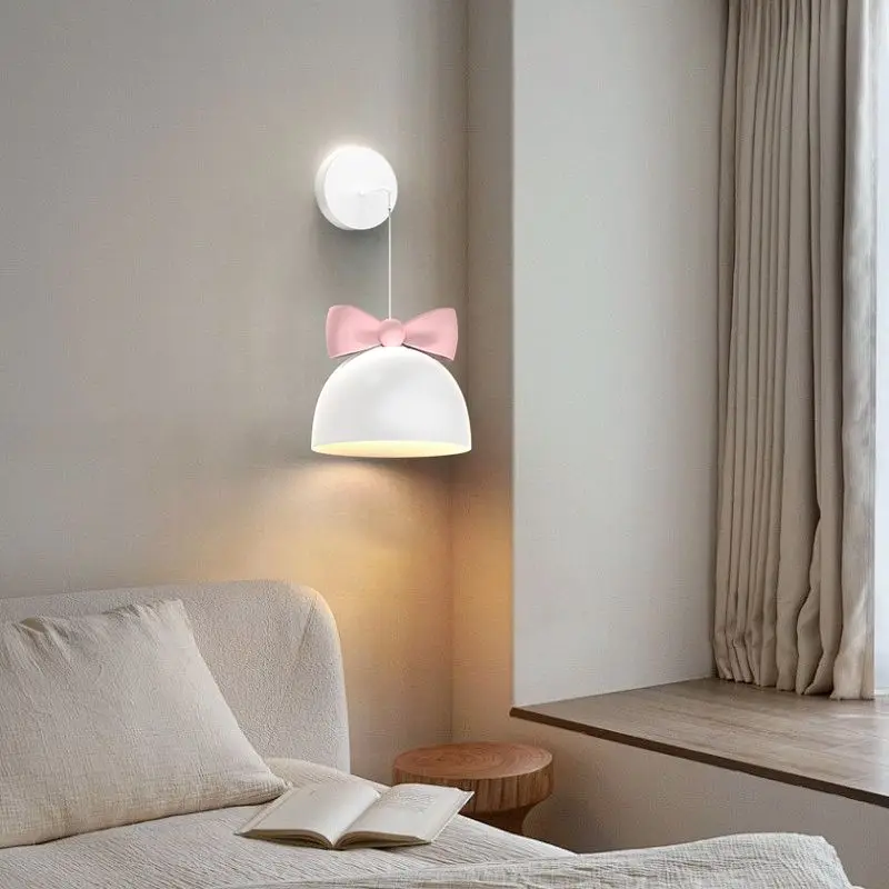 Bowknot Pink Girl Princess Room Wall Lights White Rabbit Panda Night Lamp Kids Baby Bedroom Bedside Hanging Wall Lamps Indoor