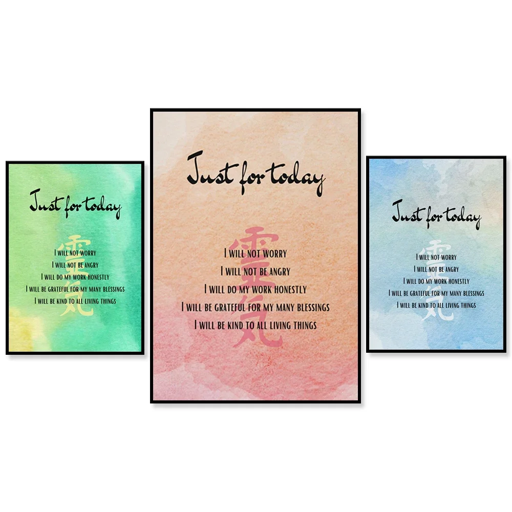 Just for Today Reiki Principles - Blue Shades - Pink Shades- Green/Aqua Shades