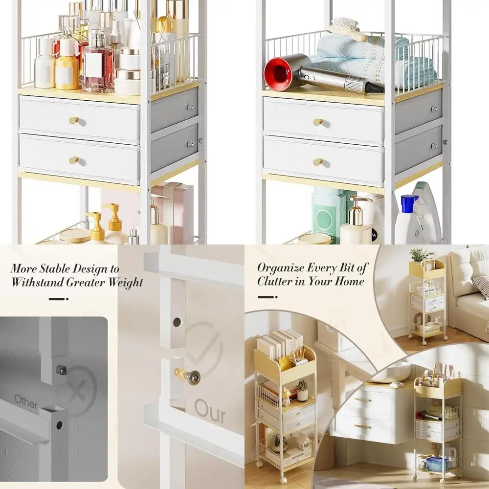 منظم عربة المكياج الدوارة مع أدراج للحمام والعناية بالبشرة والشعر والأظافر ومستلزمات الحرف اليدوية، وحدة تخزين متعددة الاستخدامات للمنزل، D #1