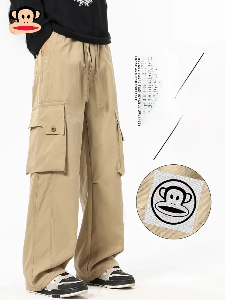 

Мужские повседневные свободные брюки PaulFrank прямого кроя, осенние брюки цвета хаки с широкими штанинами, удобные брюки для отдыха