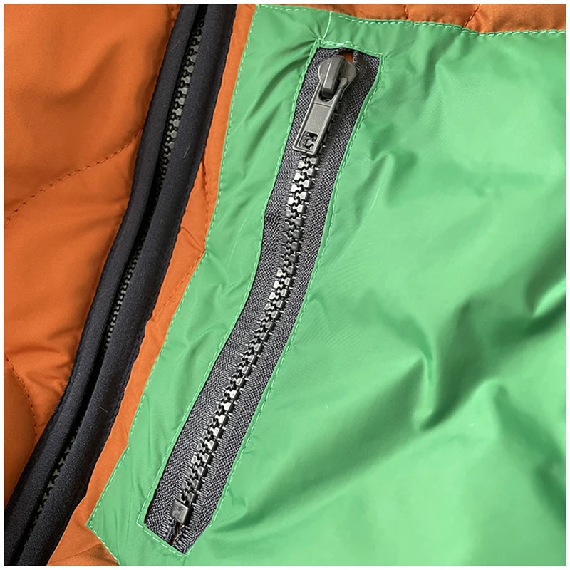 أزياء تنوعا أفخم الربط اللون المتناقضة معطف الخريف الشتاء سستة جيب تصميم قصير نمط سترة قطن للنساء