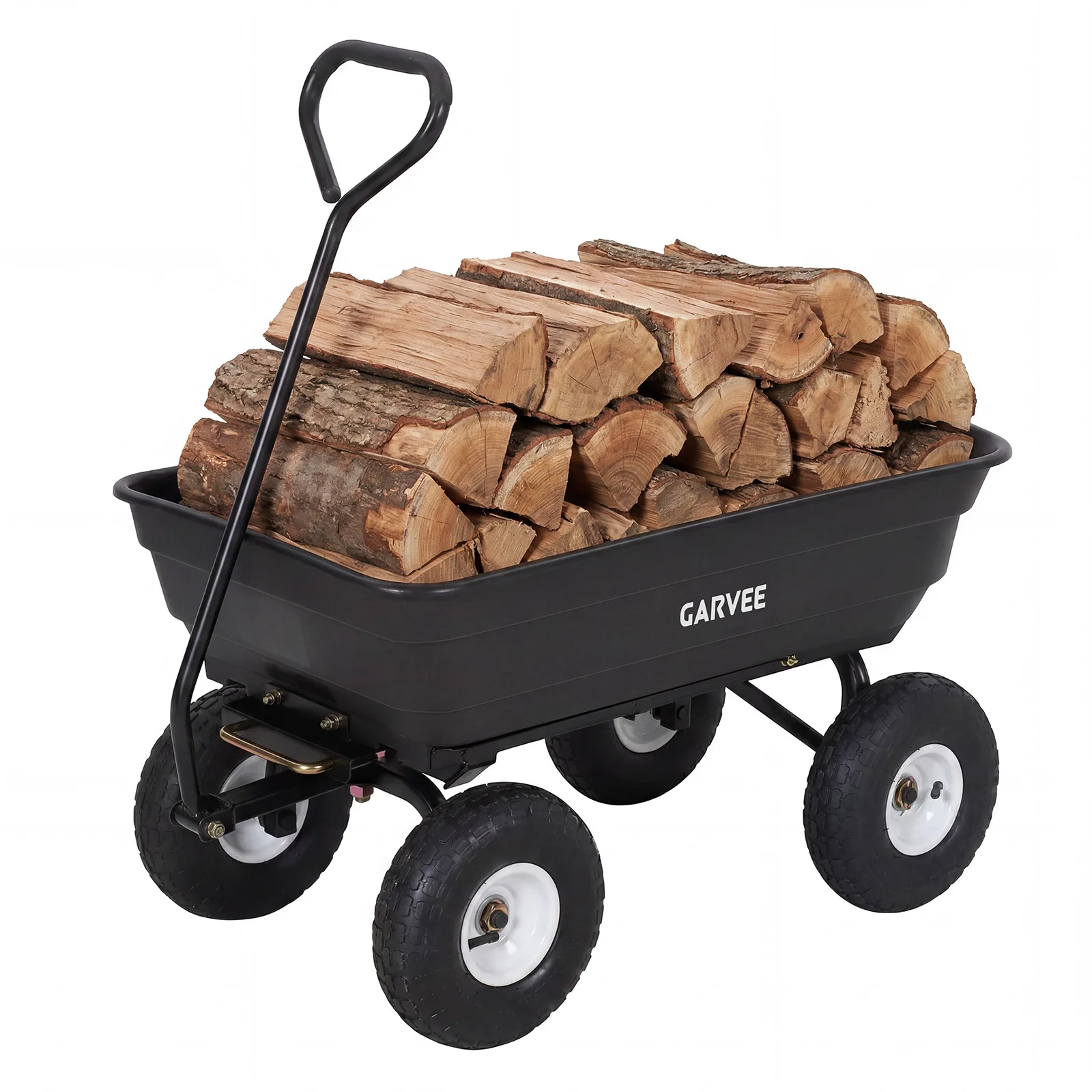 600 lb Heavy Duty Poly Dump Cart, Garden Dump Cart Yard Wagon Cart with 10 in Pneumatic Tires and Metal Hub, 4 Cu Ft Dump Bed, Wheelbarrow Garden Cart Lawn Cart Utility Heavy Duty Yard Cart for Farm, Black Yard Wagon Cart