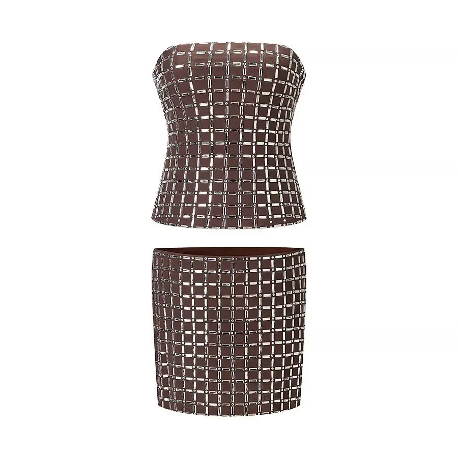 

European and American hot diamond tube top sexy see-through backless waist bag hip short skirt cover hot girl evening dress