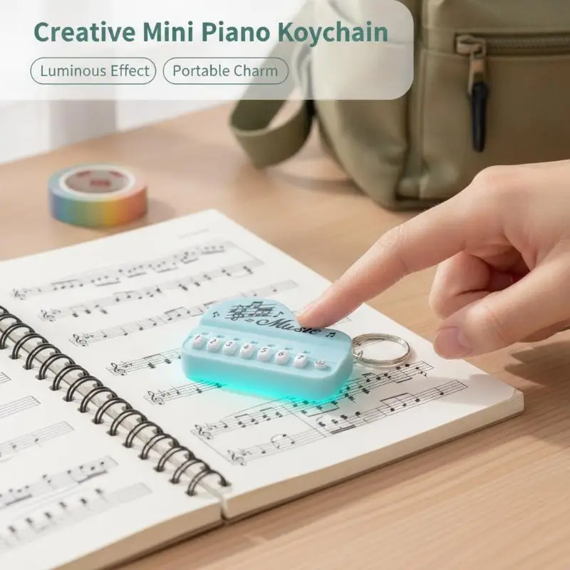 Cute Music Themed Mini Piano Keychain Playable Buttons Portable Lightweight Key Holder Gift for Music Fans