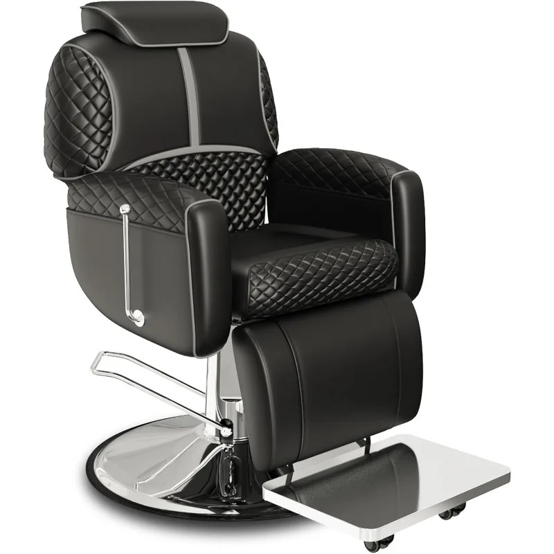 

Black Salon Chair, Elegant Barber Chair with Ergonomic Adjustable Backrest, Comfortable Cushion, Heavy Duty Steel Frame,