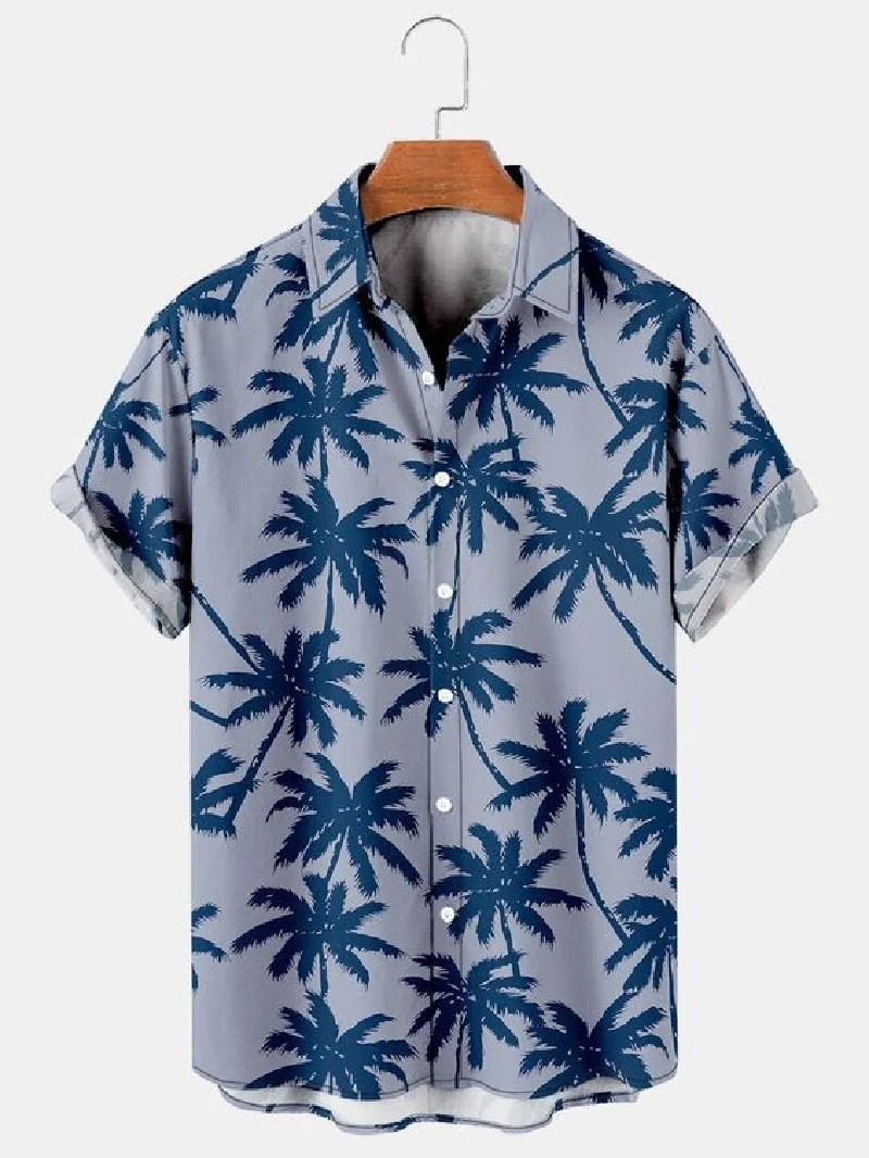 Men\'s shirt short sleeved summer shirt lapel fashionable and versatile Hawaiian style pattern printed top