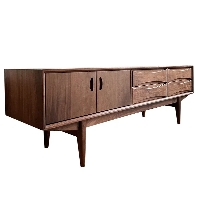 

North America Black Walnut Solid Wood TV Cabinet American Retro Affordable Luxury Living Room Locker Floor Cabinet