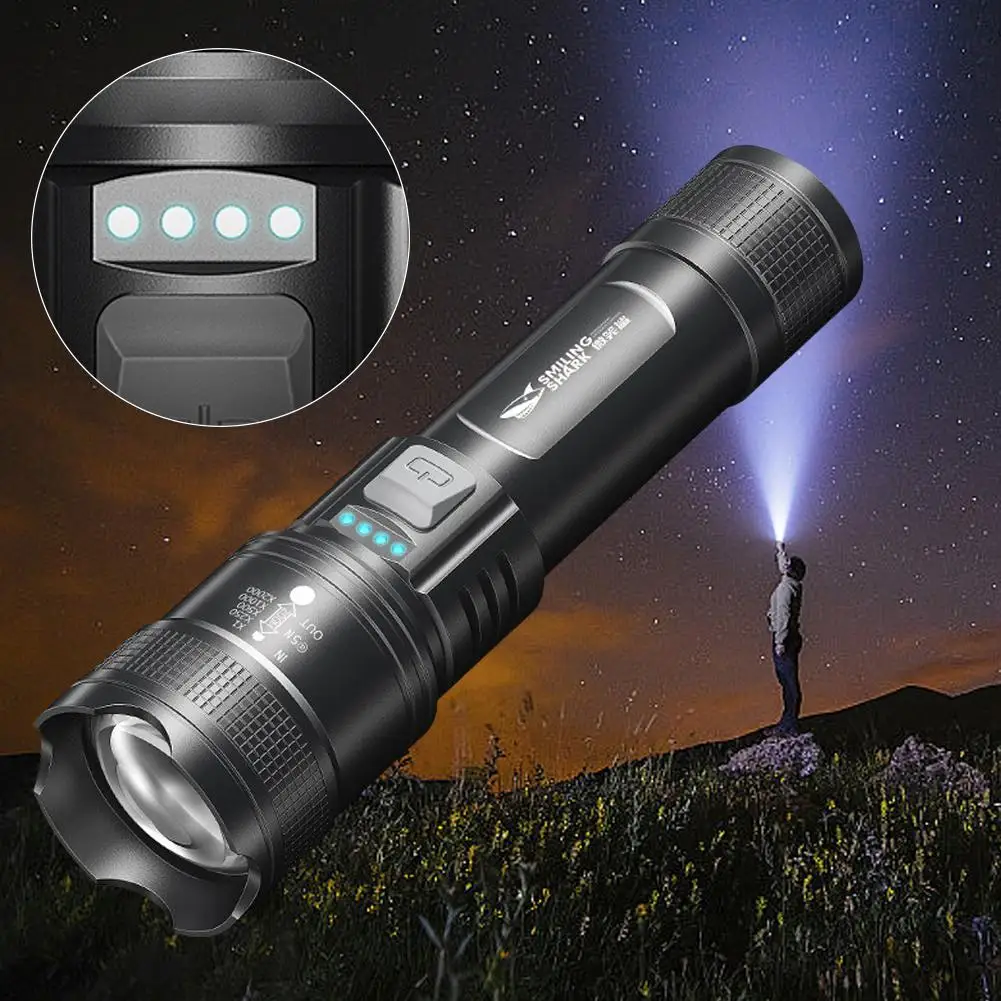 

Flashlight Powerful Rechargeable Ultra-bright Xenon Telescopic Lighting Zoom Torch Outdoor LED Gas Long-range Camping Flash Y5K9