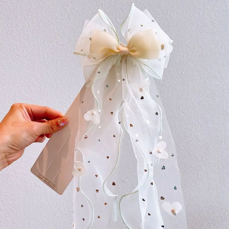 Accesorio para el cabello con lazo de malla, Pinza para el cabello infantil, Pinza para el cabello de princesa, Diadema de cola de caballo de hada para niña, Pinza superior