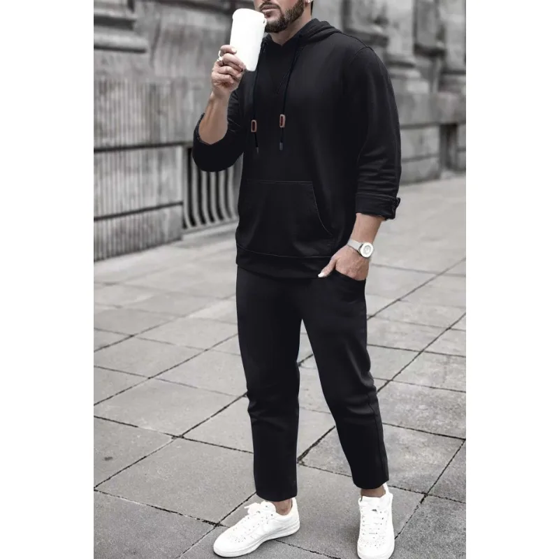 Men's Light Blue Hoodie Pants 2-Piece Casual Loungewear Set