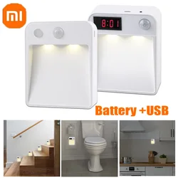 Xiaomi LED Night Light With Motion Sensor Battery USB Rechargeable Wall Lamp Clock For Kids Bedroom Kitchen Cabinet Decoration