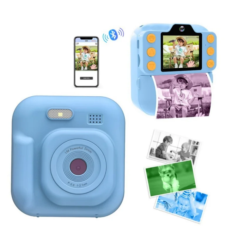 Câmera digital infantil Polaroid com impressão instantânea, mini câmera de lente dupla para meninos e meninas, impressora de fotos Bluetooth, MP3.