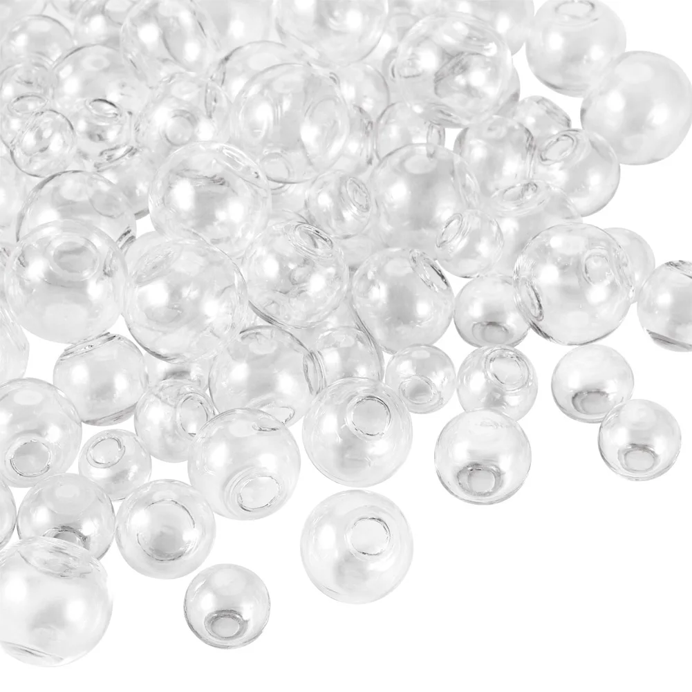 

100pcs 10-18mm Round Blown Glass Globe Beads Half Hole Ball Bottles for Stud Earring Necklace DIY Jewelry Crafts Accessories