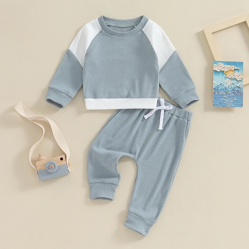 Baby Boy Summer Outfits Short Sleeve Crewneck Shirt Jogger Trousers with Pockets Causal Striped Clothes Set