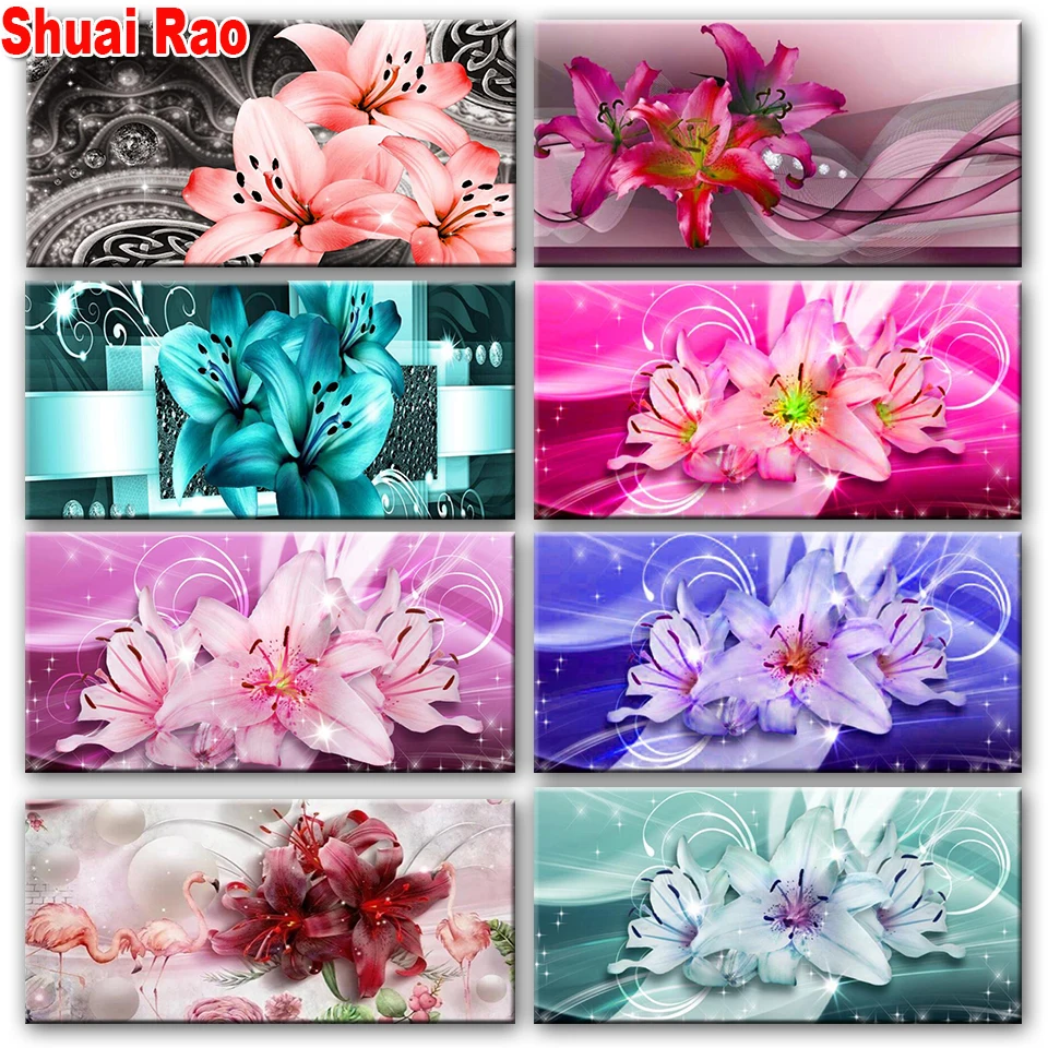 

Large Diamond Art Lily Flower 5D Diy diamond painting Pretty Blue flower Diamond Mosaic Rhinestone Pictures Embroidery Decor