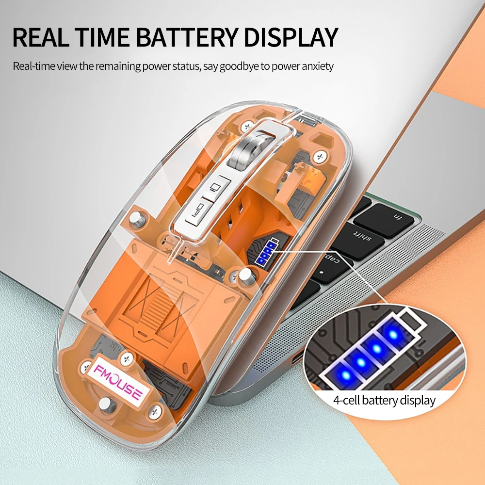 Mouse Bluetooth nirkabel 2.4G transparan, Mouse Bluetooth nirkabel, Mouse bisu, untuk kantor, Laptop, PC