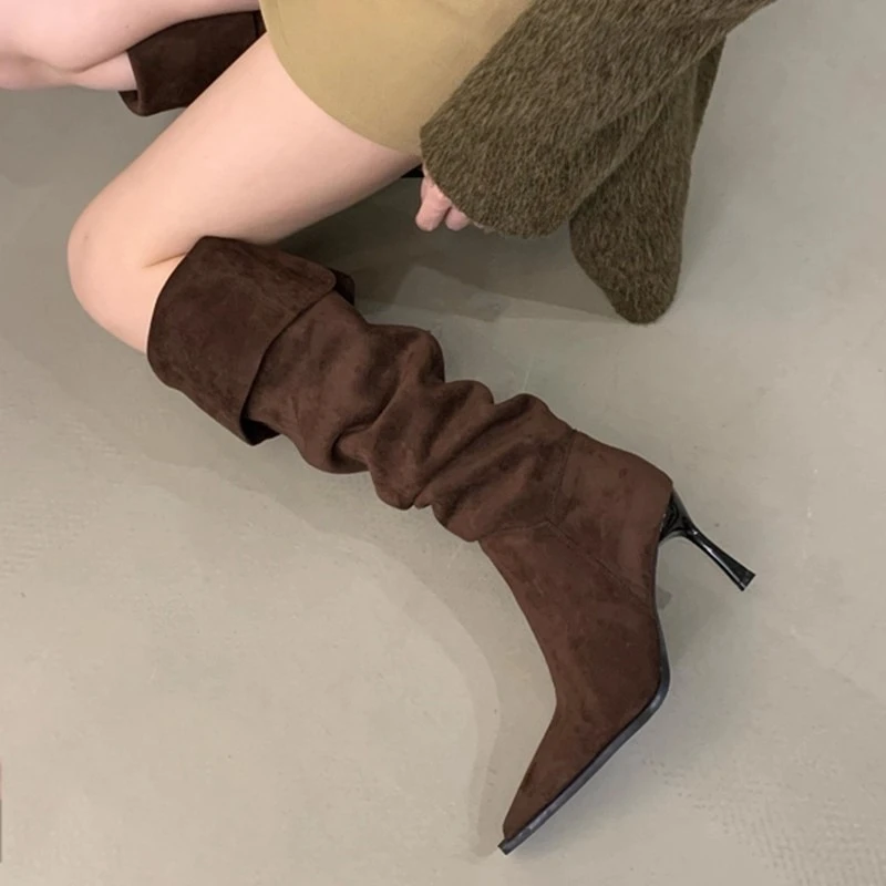 Temperament Tall Boots Autumn New Pointed Toe Suede Side Zipper Non-Slip Wear-Resistant Slim Follower Boots view 4