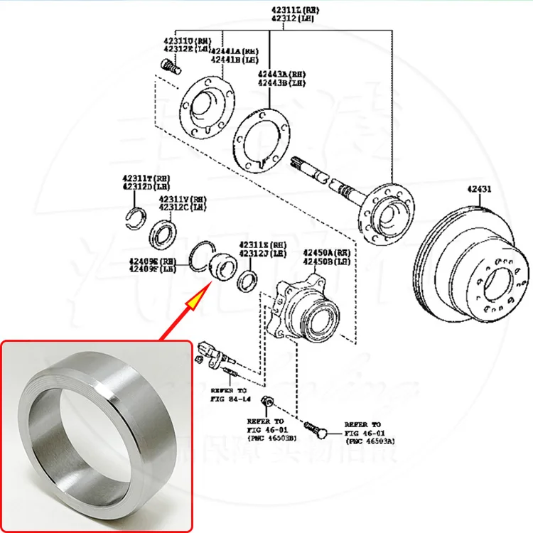 

For Toyota Land Cruiser 4500/4600/4700 LC200 Rear Axle Half Shaft Bearing Inner Retaining Ring Spacer Seat Ring Bushing