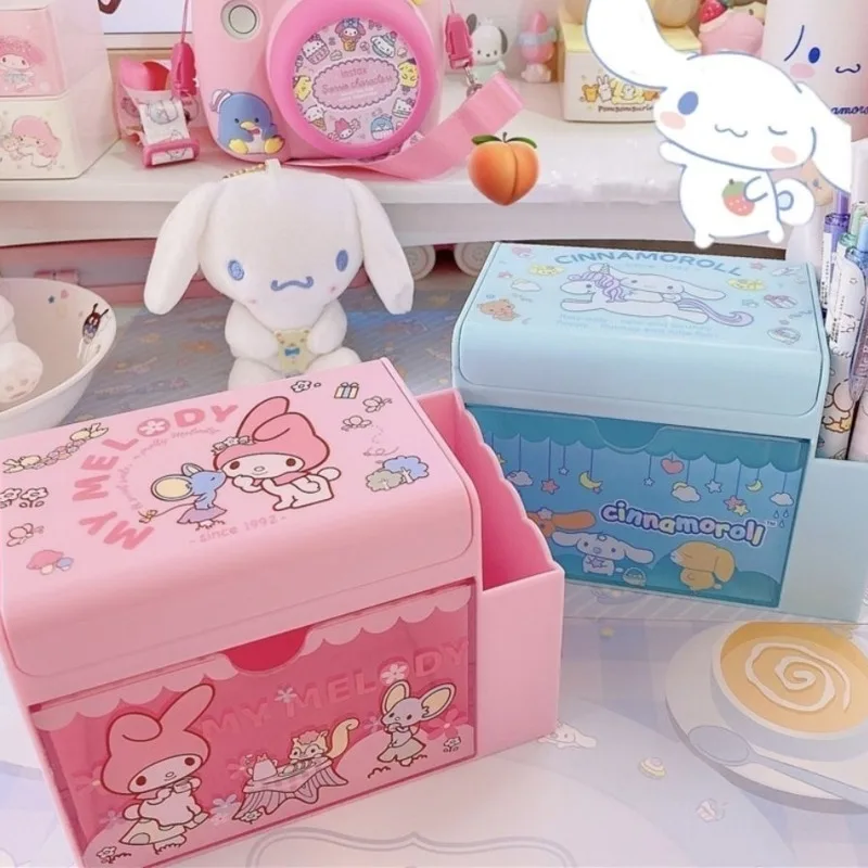 Sanrio Melody Makeup Box Cartoon Anime Plastic Pen Holder Home School Storage Box Cinnamoroll Jewelry Bedroom Desktop Supplies